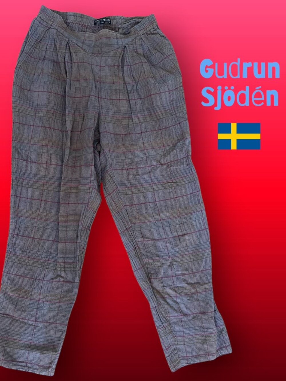 Gudrun Sjödén Organic Linen -  Cotton Blend Plaid Pants  Women S